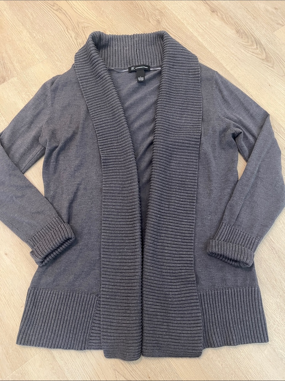 INC International Concepts Women's Charcoal Ribbed Shawl-Collar Cardigan